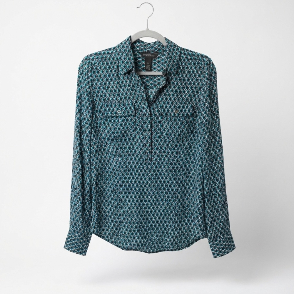 White House Black Market 100% Silk Geometric Print Blouse -Size 4